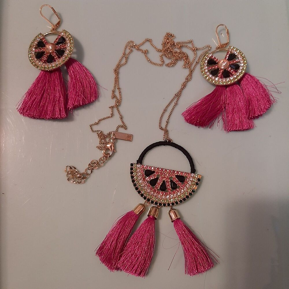 I.N.C. International Concepts Watermelon Chunky Necklace & Earrings Rhinestone